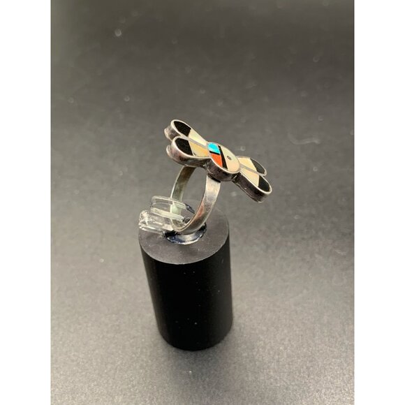 Zuni Sunface Ring Sterling Stone Inlay Size 4.5 Native American Handcrafted - Picture 5 of 9